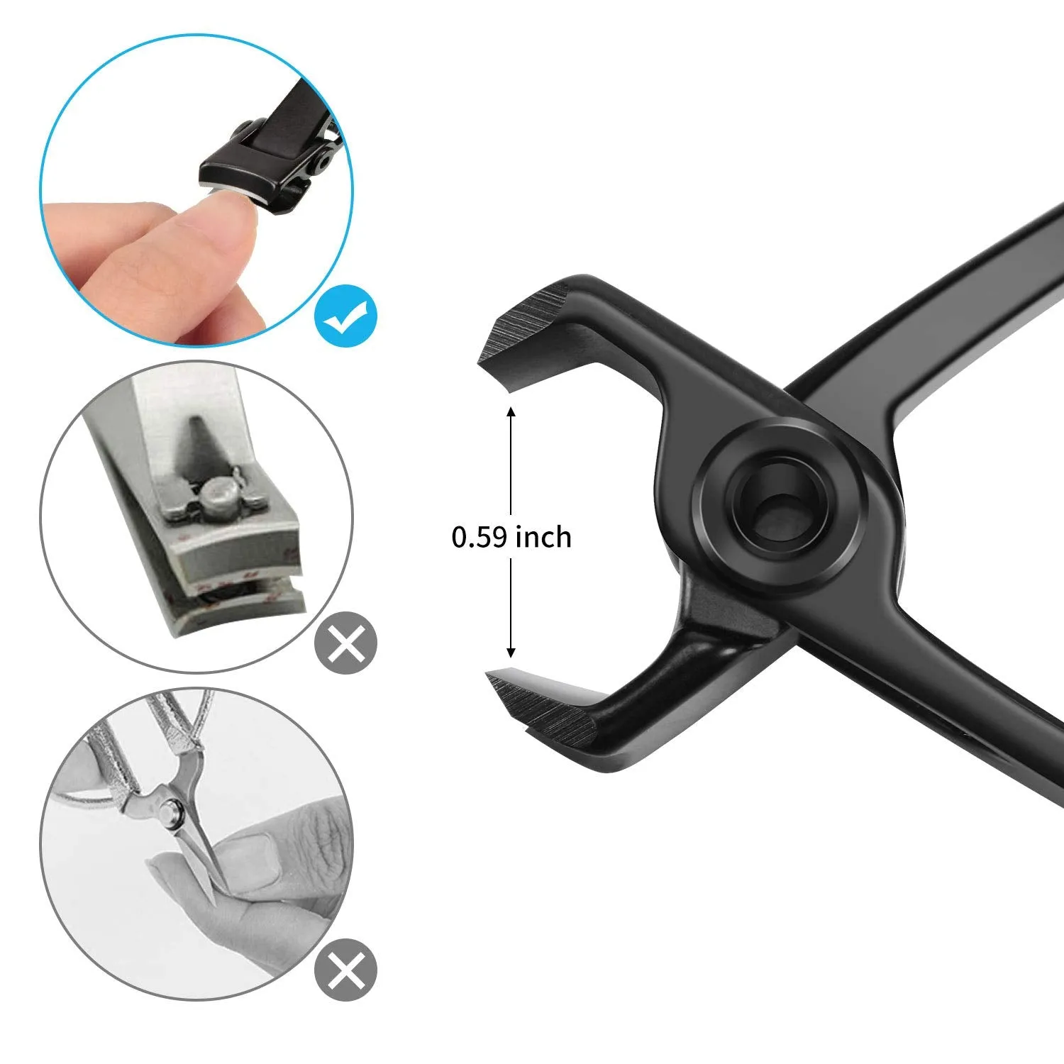 2 Pieces Oversized Thick Nail Clippers Wide Jaw Nail Cutter for Thick Toenails and Fingernails, 15mm Nail Clippers Stainless Steel Toenail Fingernail Clipper Trimmer for Men, Seniors, Adults Black