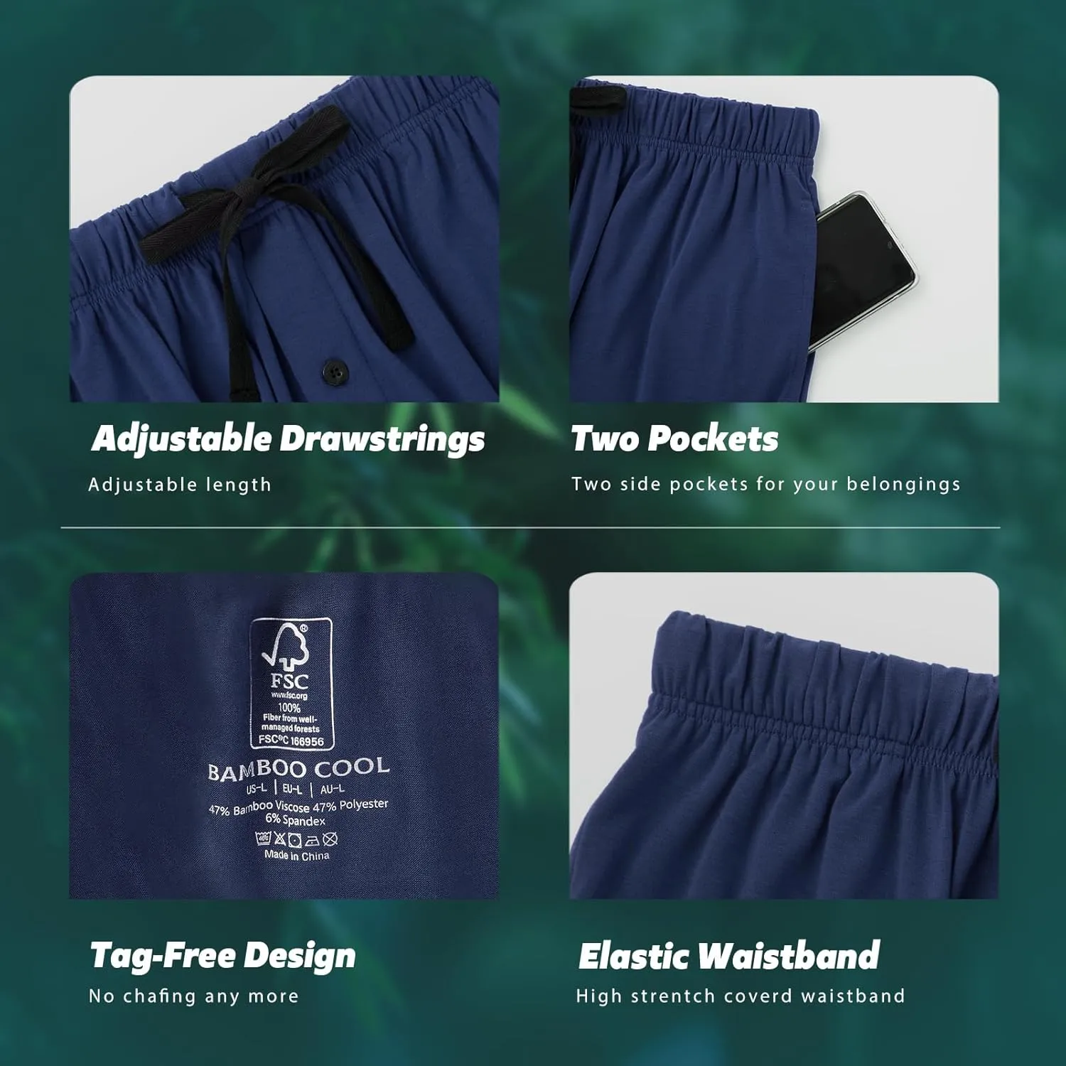 BAMBOO COOL Men??s Pajama Shorts Soft Sleep Shorts Comfy Lounge Pajama Bottoms with Pockets