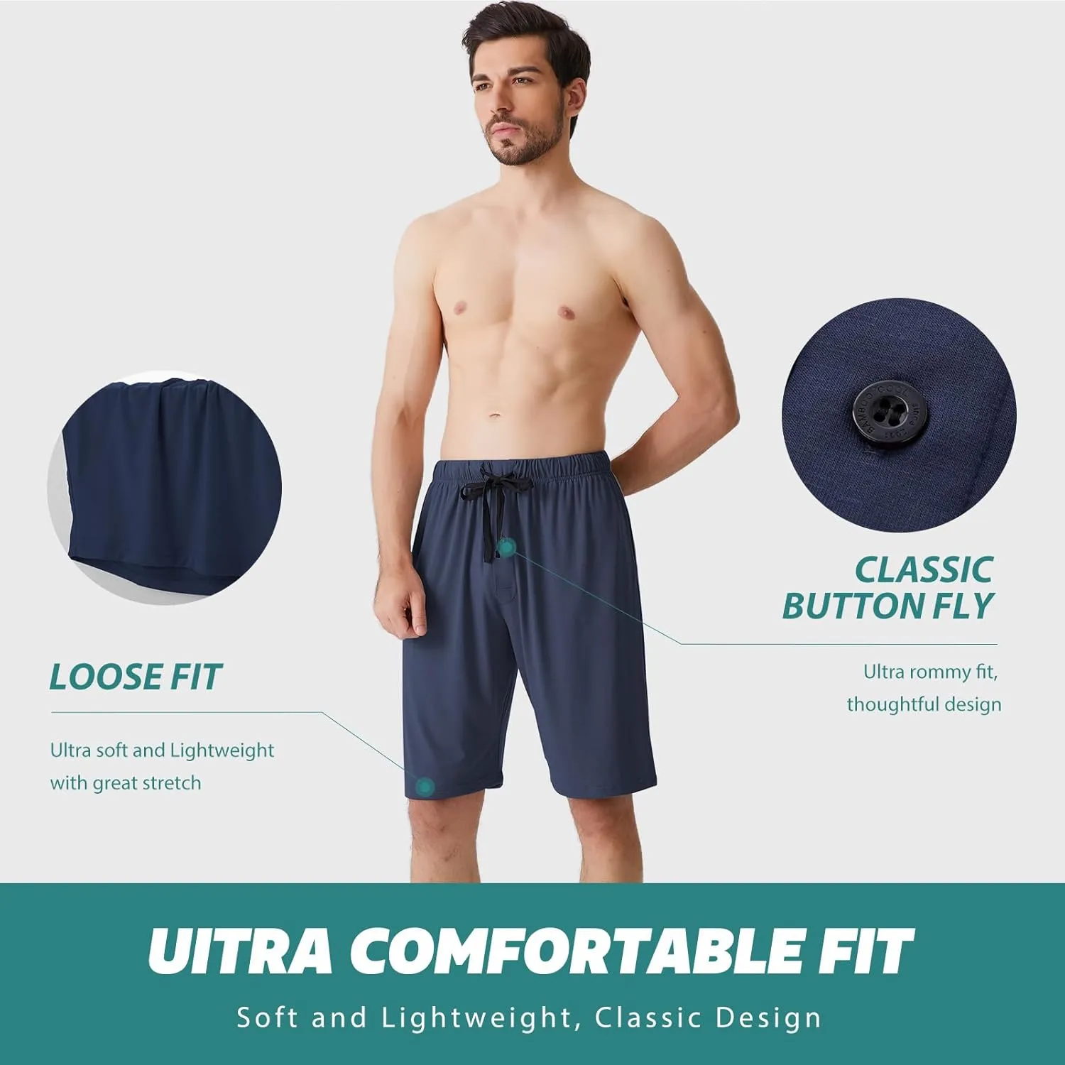 BAMBOO COOL Men??s Pajama Shorts Soft Sleep Shorts Comfy Lounge Pajama Bottoms with Pockets