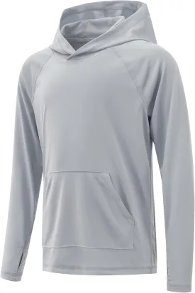 Boys Rash Guard Long Sleeve Hoodie Swim Shirt with Pocket Youth Kids UPF 50  Sun Protection Fishing Shirts Thumb Hole