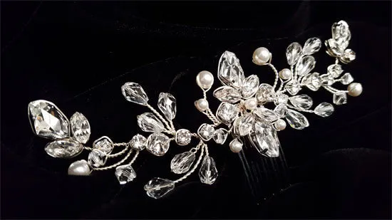 Bridal headpiece - small crystal and pearl vine comb - Dionsyia by Kezani