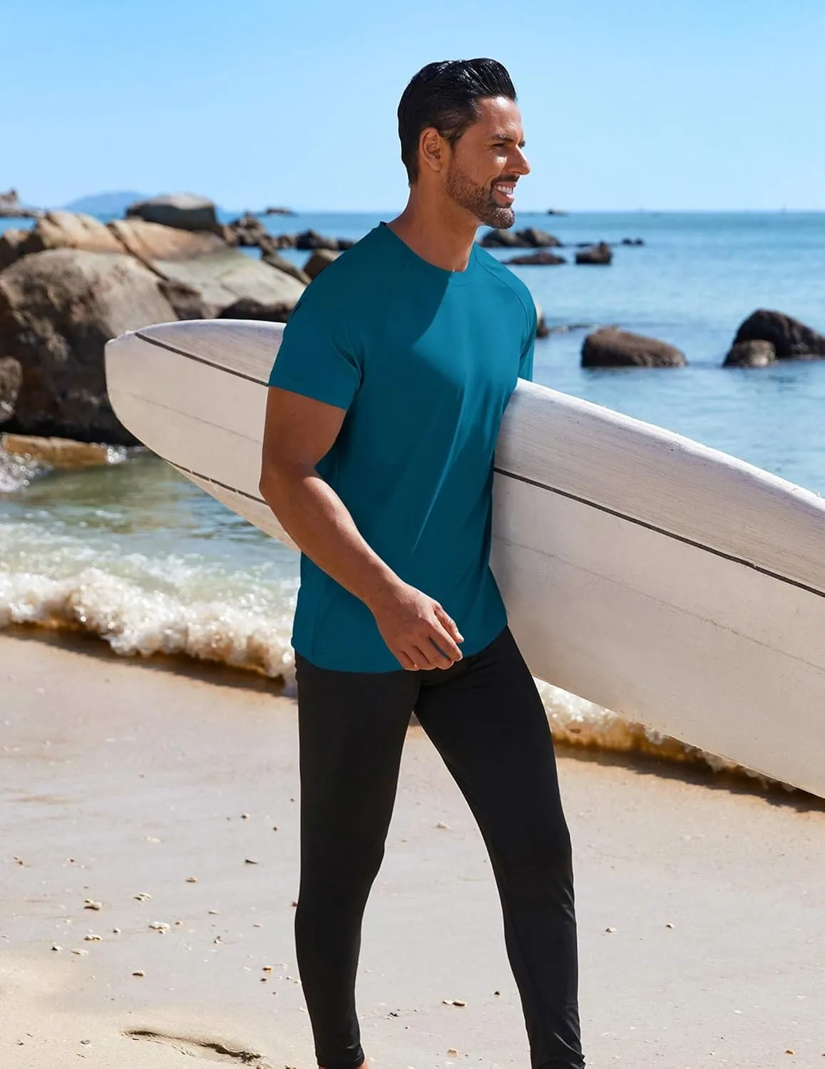 COOFANDY Mens Swim Shirt Short Sleeve UPF 50  Sun Protection Shirt Rah Guard Athletic Quick Dry T Shirts