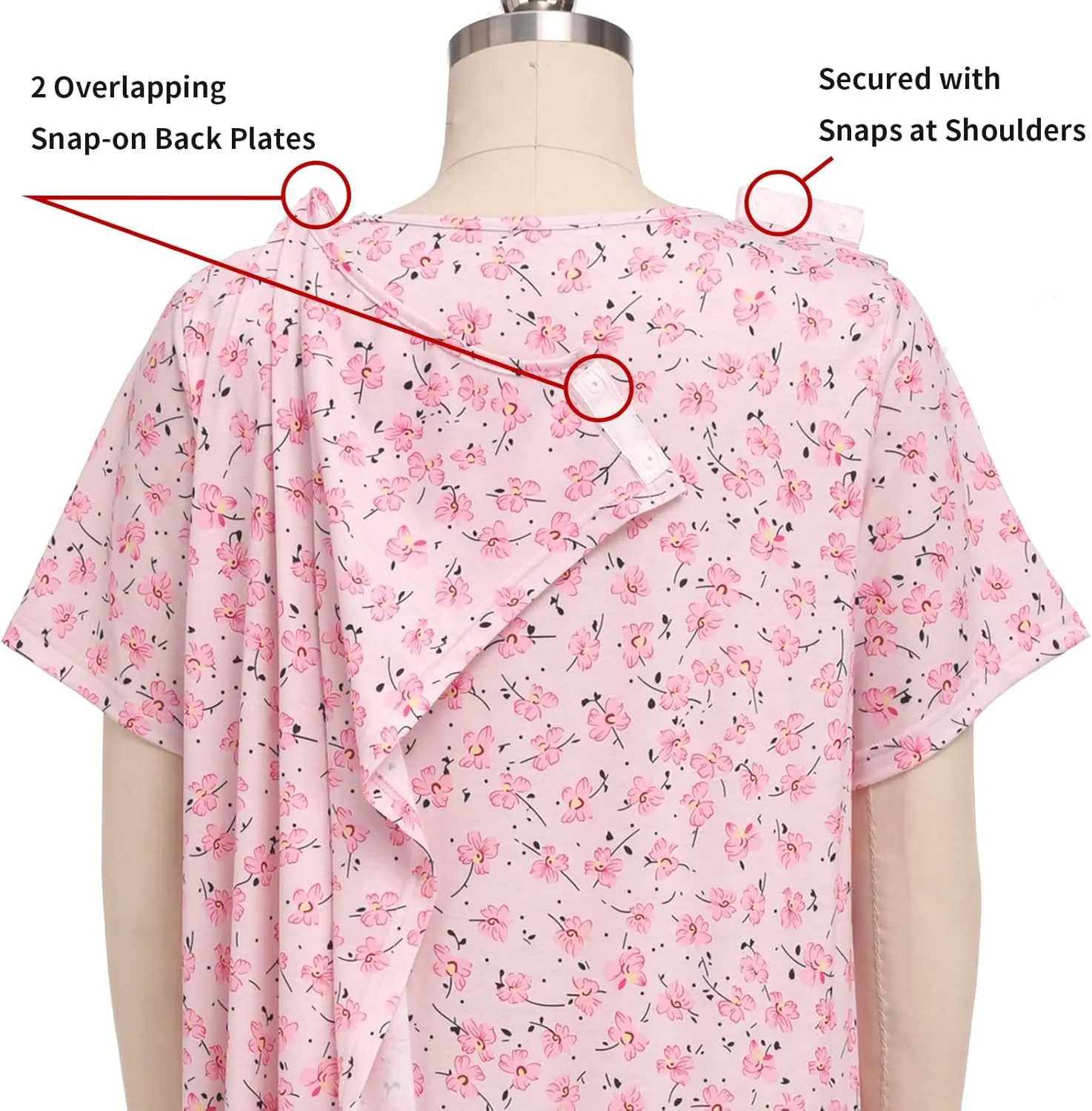 Deyeek Hospital Gowns for Women Open Back Nightgowns Post Surgery Tear Away Snap Dresses Soft Adaptive Nursing Clothing