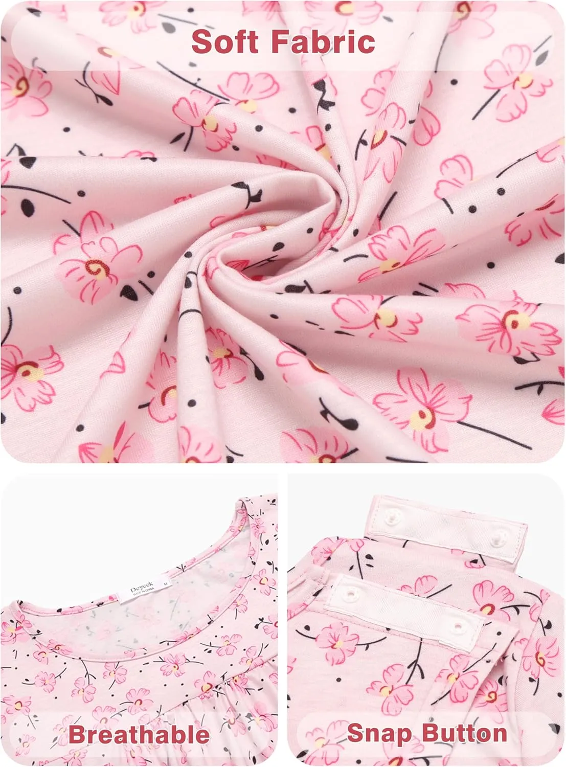 Deyeek Hospital Gowns for Women Open Back Nightgowns Post Surgery Tear Away Snap Dresses Soft Adaptive Nursing Clothing