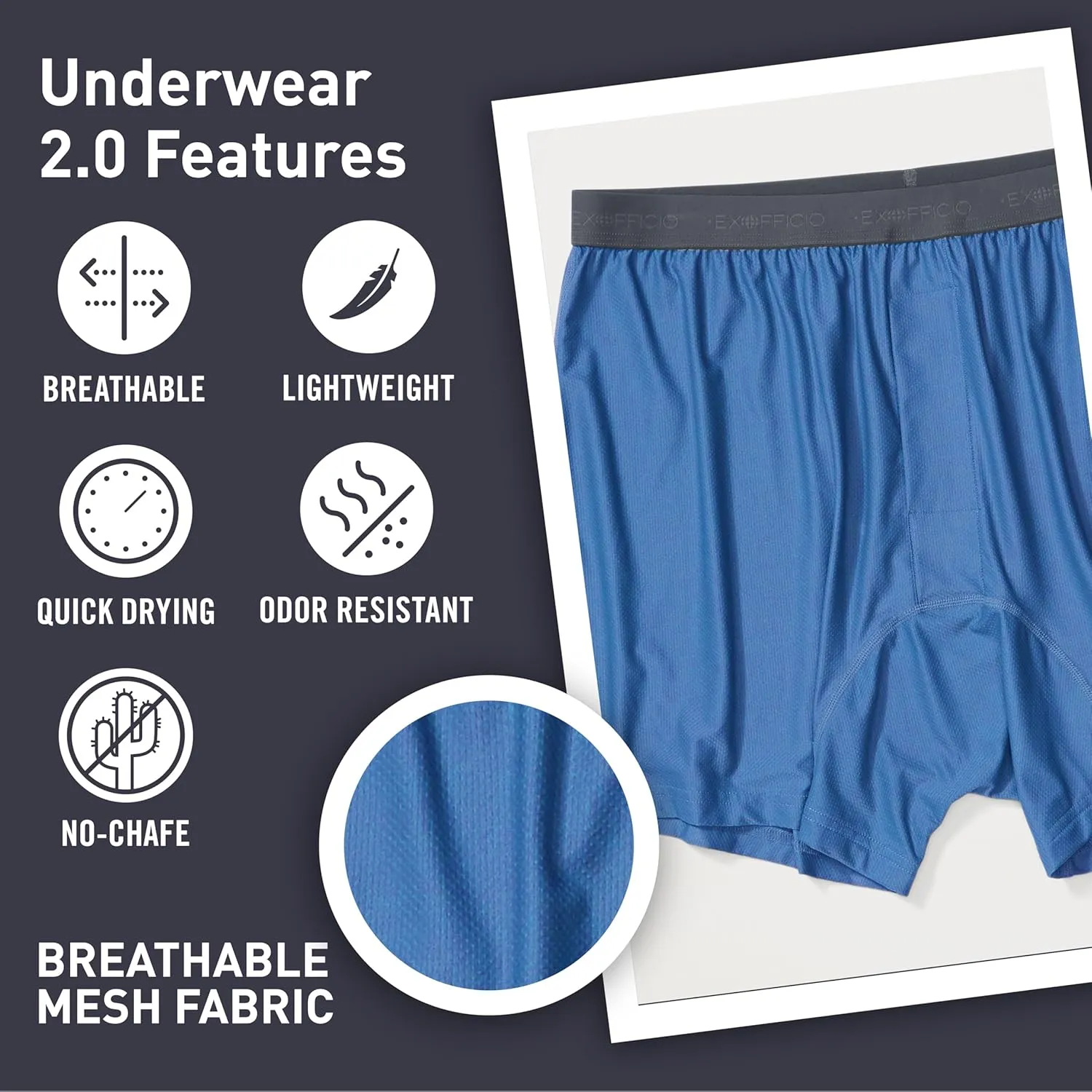 ExOfficio Men's Give-N-Go 2.0 Boxer - Breathable Durable Easy Care Travel Underwear