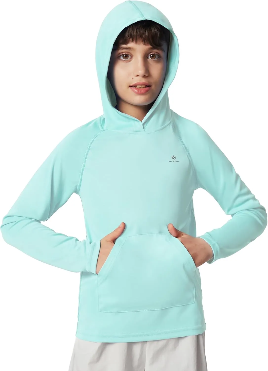 Heathyoga Rash Guard for Boys Swim Shirt UPF 50  UV Sun Protection Hooded Fishing Shirt with Pocket for Toddler Kid