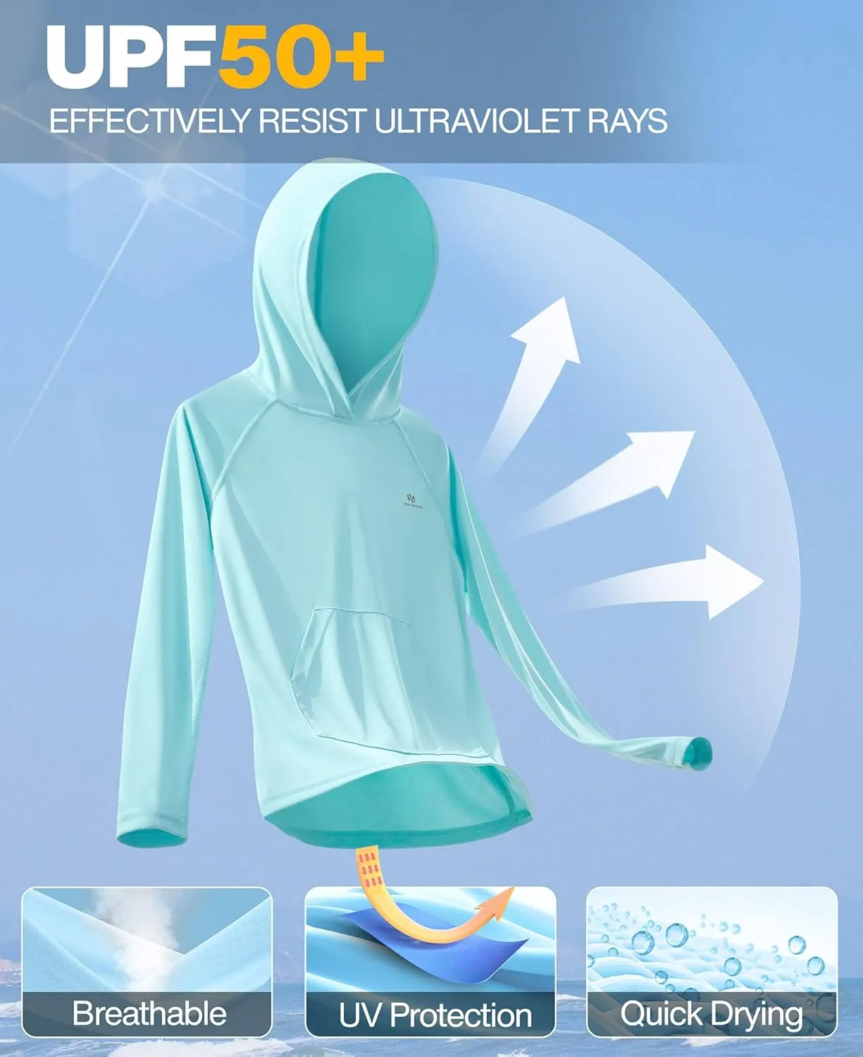 Heathyoga Rash Guard for Boys Swim Shirt UPF 50  UV Sun Protection Hooded Fishing Shirt with Pocket for Toddler Kid