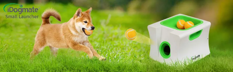 iDogmate Small Automatic Pet Dog Ball Thrower - Tennis Ball Launcher - Puppy or Small Dog Fetch - Ball Throwing Machine - Pet Dog Toy with 1.75" balls