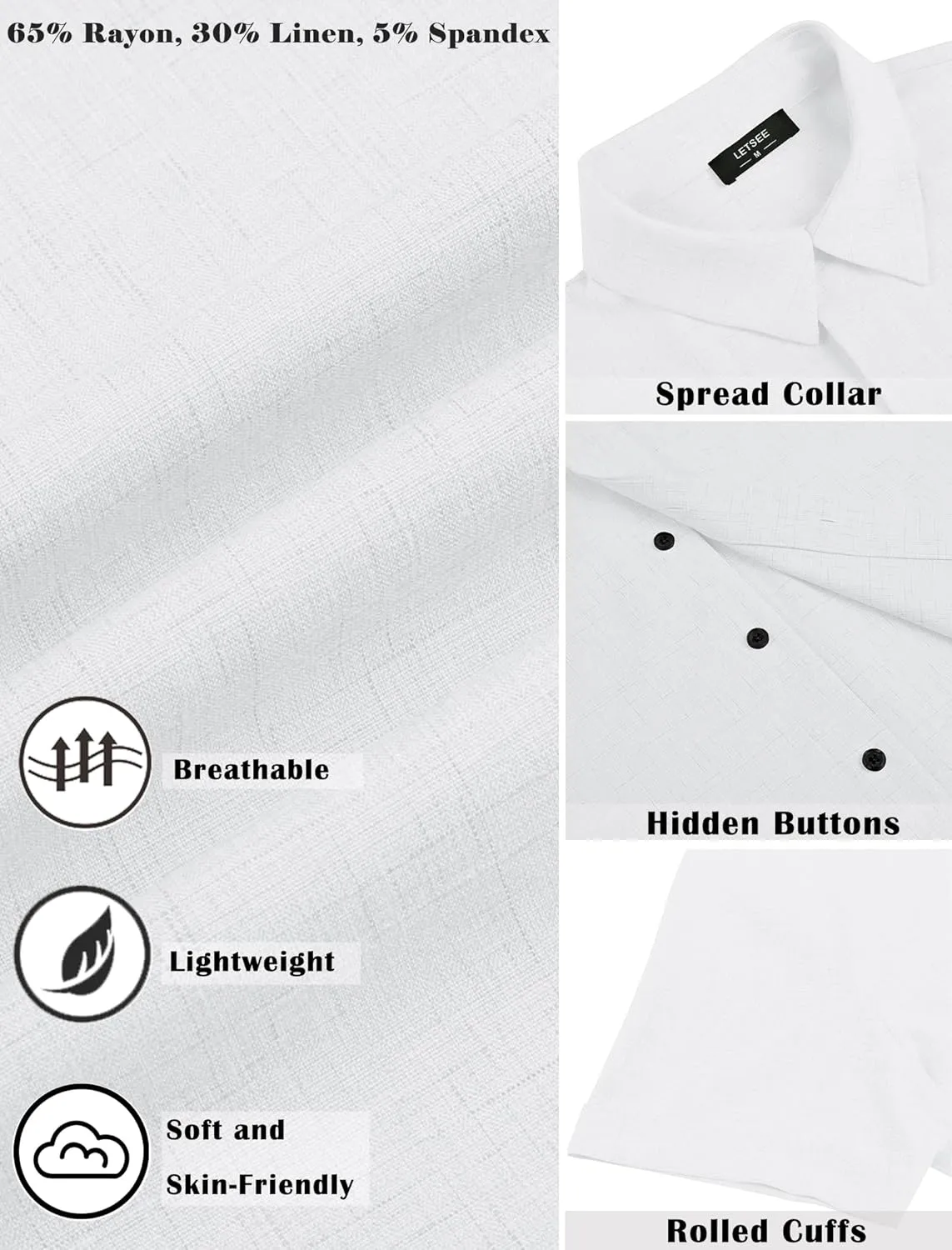 LETSEE Linen Shirts for Men Short Sleeve Button Down Dress Casual Shirt Beach Summer Wedding Hawaiian Outfit