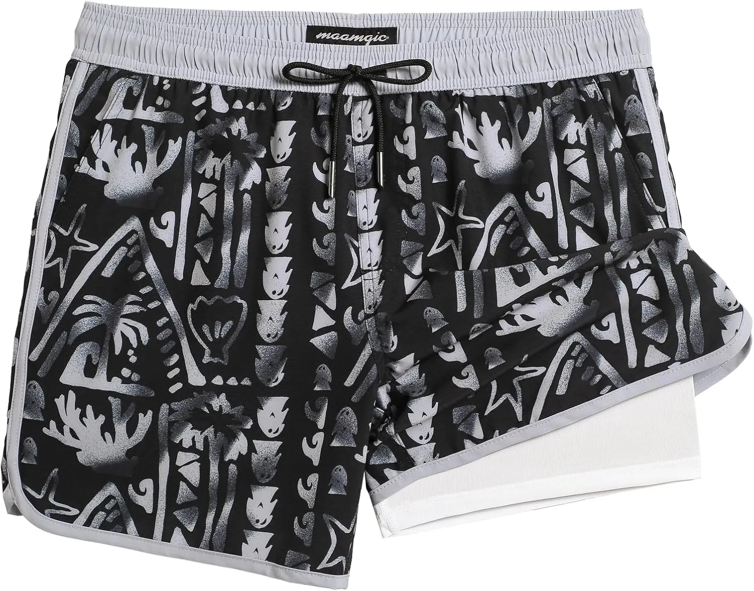 maamgic Mens Short 80s 90s Vintage 5.5" Swim Trunks Swimsuits Board Shorts Compression Liner Quick Dry 2 in 1 Beach Swimwear