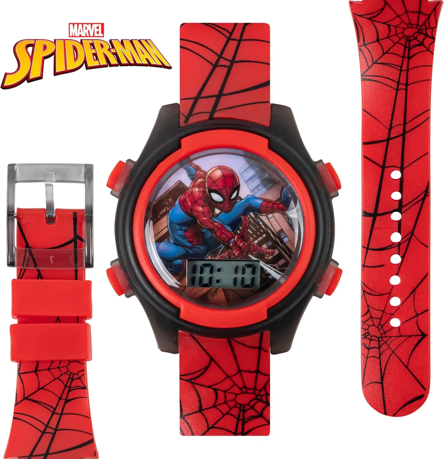 Marvel Spider-Man Kids Watches ?C Digital Display, Interactive Features, Adjustable Strap, Vibrant Spider-Man Graphics, Durable for Active Kids