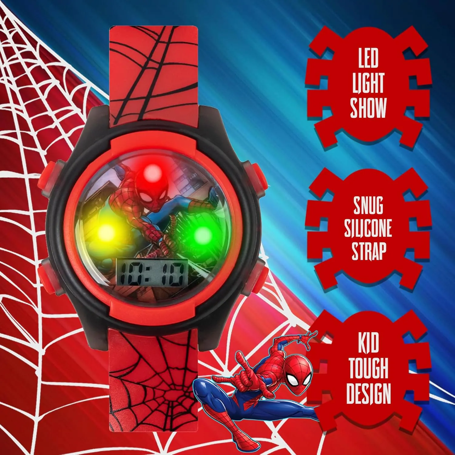 Marvel Spider-Man Kids Watches ?C Digital Display, Interactive Features, Adjustable Strap, Vibrant Spider-Man Graphics, Durable for Active Kids
