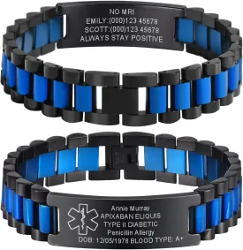 MEALGUET Medical ID Bracelet for Men: Free Engraving Stainless Steel Masculine Watch Band Style Medical Alert Wristband Personalized Medic ID Bracelet Jewelry for Men Dad