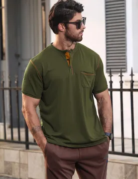 Men's Henley Shirt Short Sleeve T-Shirt Casual Top Pullover Summer Lightweight Tee Shirts with Button