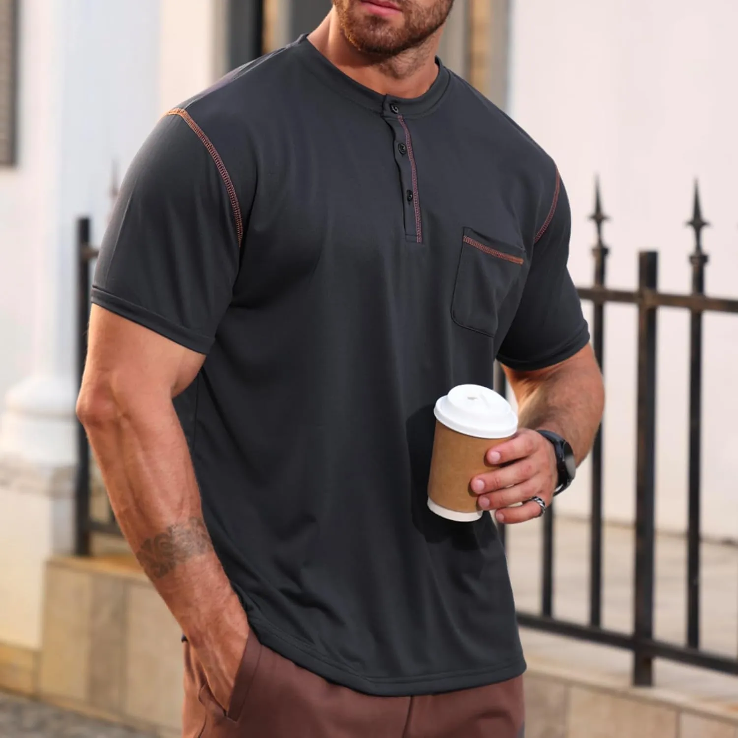 Men's Henley Shirt Short Sleeve T-Shirt Casual Top Pullover Summer Lightweight Tee Shirts with Button