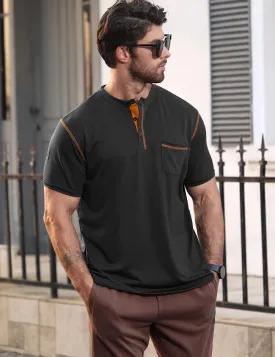 Men's Henley Shirt Short Sleeve T-Shirt Casual Top Pullover Summer Lightweight Tee Shirts with Button