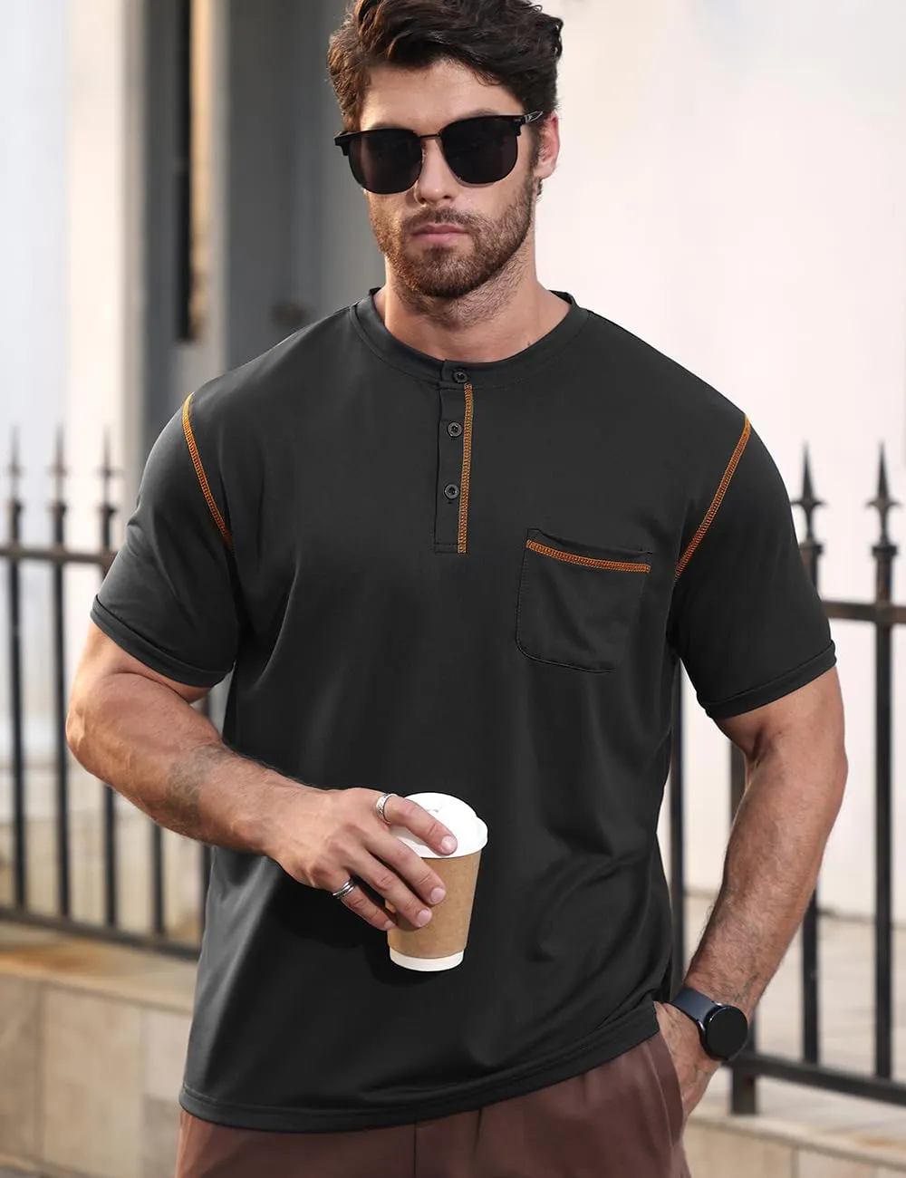 Men's Henley Shirt Short Sleeve T-Shirt Casual Top Pullover Summer Lightweight Tee Shirts with Button