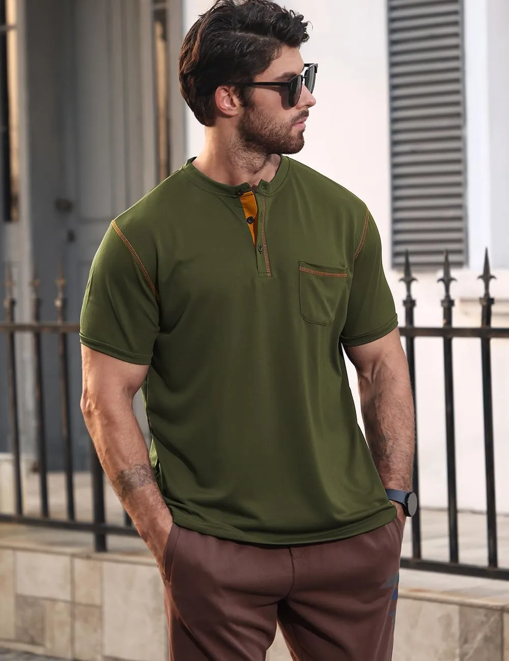 Men's Henley Shirt Short Sleeve T-Shirt Casual Top Pullover Summer Lightweight Tee Shirts with Button