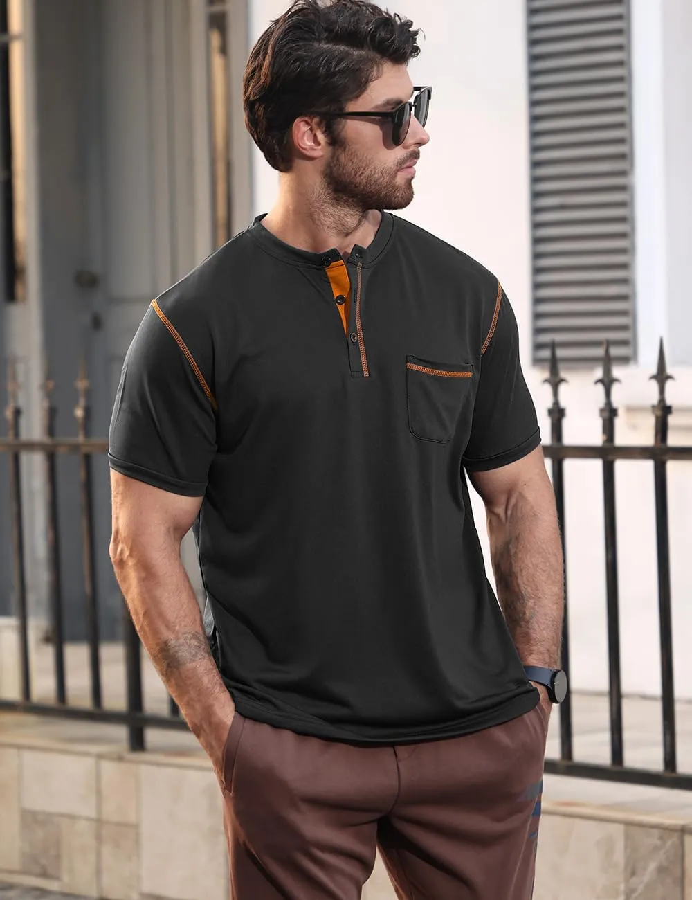 Men's Henley Shirt Short Sleeve T-Shirt Casual Top Pullover Summer Lightweight Tee Shirts with Button