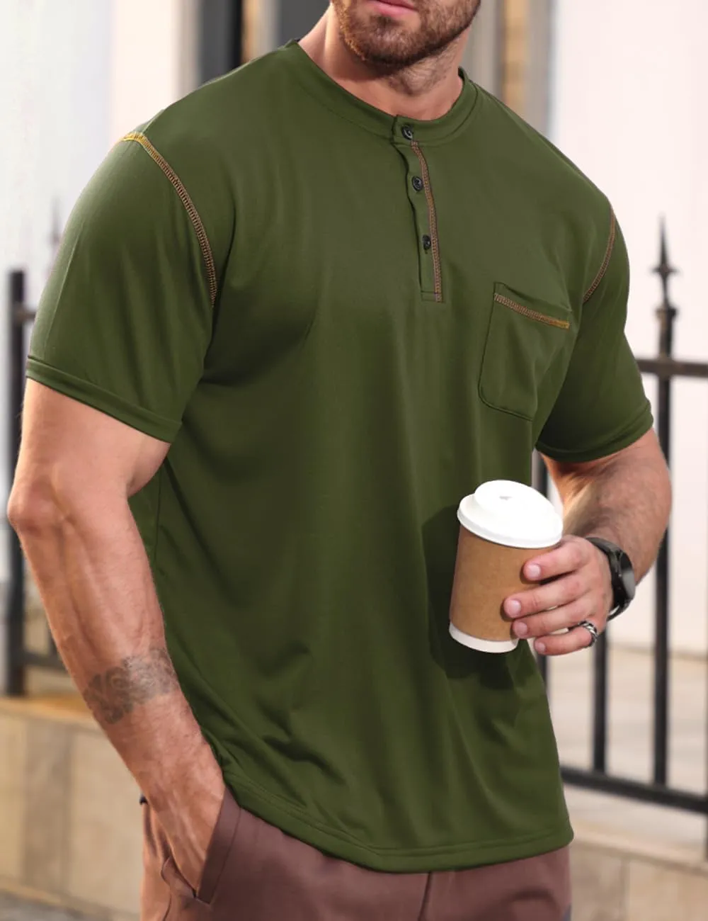 Men's Henley Shirt Short Sleeve T-Shirt Casual Top Pullover Summer Lightweight Tee Shirts with Button