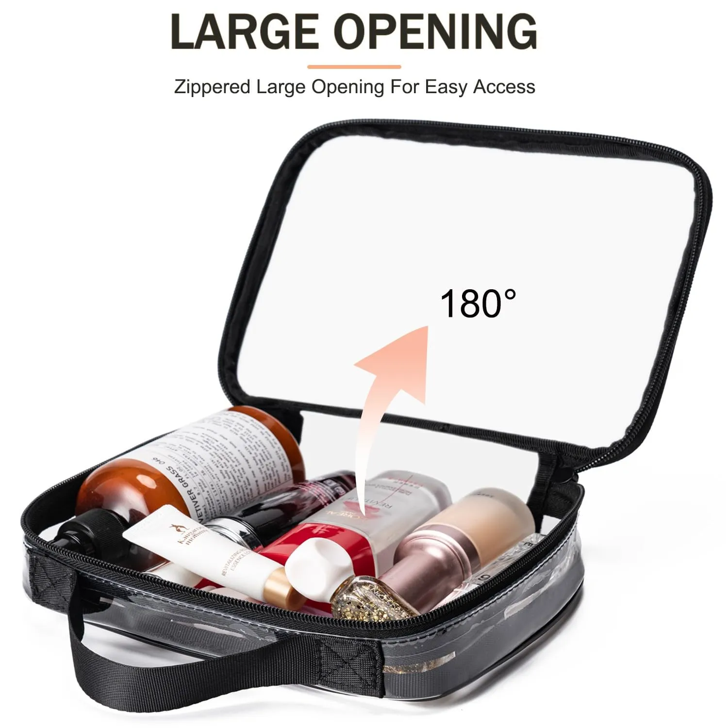 MODENGKONGJIAN TSA Approved Clear Toiletry Bag, 2 Pack Clear Quart Size Travel Makeup Cosmetic Bags with Handle Large Opening, Carry on Airport Airline Compliant Bag for Women Men (Black)