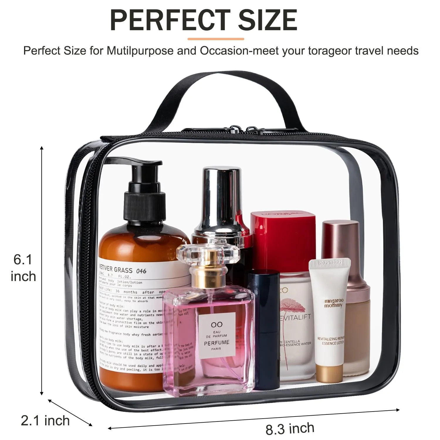 MODENGKONGJIAN TSA Approved Clear Toiletry Bag, 2 Pack Clear Quart Size Travel Makeup Cosmetic Bags with Handle Large Opening, Carry on Airport Airline Compliant Bag for Women Men (Black)