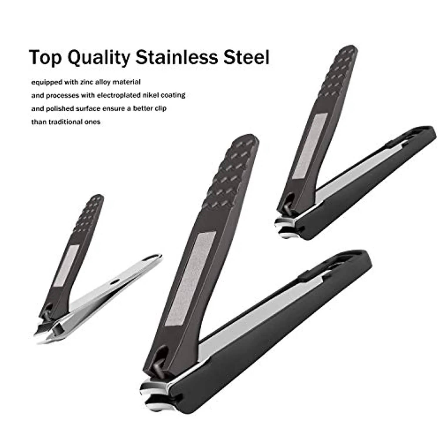 Nail Clippers Set of 3, Toenail Clippers, No Splash Cutter Set, Stainless Steel Fingernail with Catcher, Nail Trimmer with Metal Case Good Gift for Women and Men