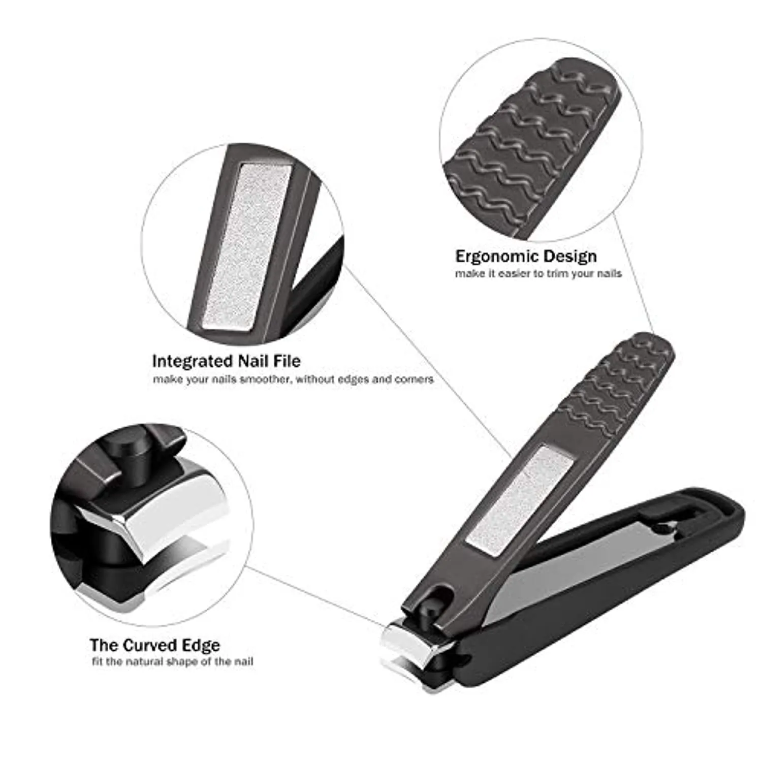 Nail Clippers Set of 3, Toenail Clippers, No Splash Cutter Set, Stainless Steel Fingernail with Catcher, Nail Trimmer with Metal Case Good Gift for Women and Men
