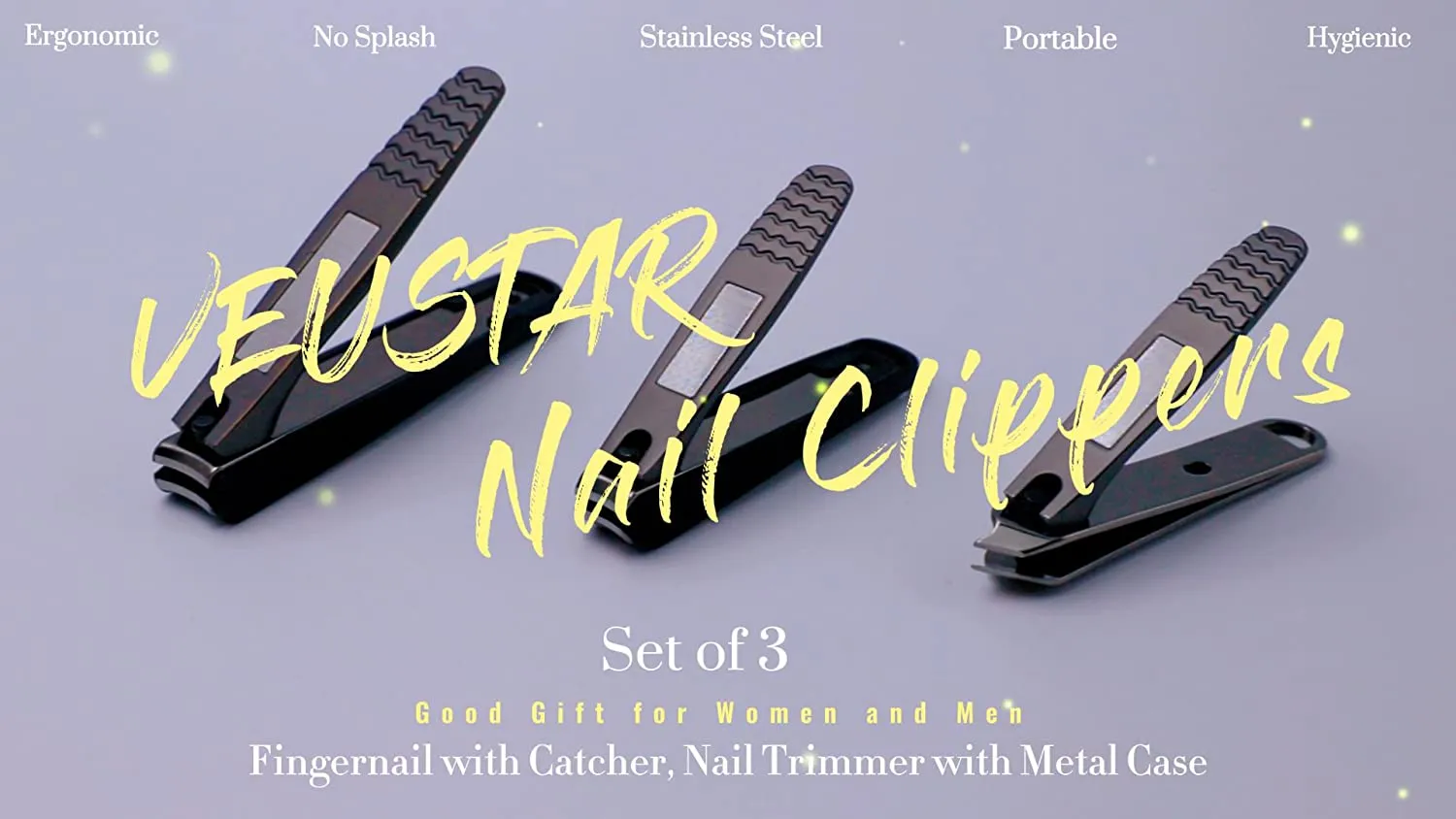 Nail Clippers Set of 3, Toenail Clippers, No Splash Cutter Set, Stainless Steel Fingernail with Catcher, Nail Trimmer with Metal Case Good Gift for Women and Men