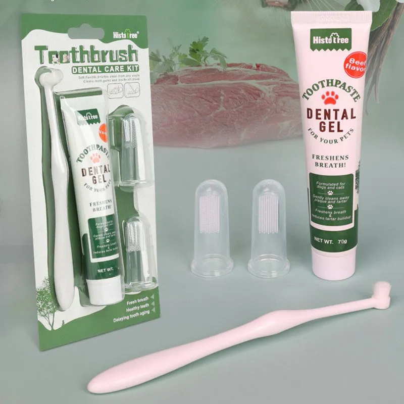 Oral Hygiene Kit For Cats And Dogs 3 Piece Set With Dual Ended Toothbrush