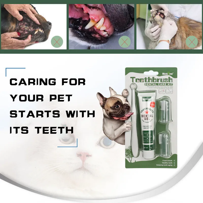 Oral Hygiene Kit For Cats And Dogs 3 Piece Set With Dual Ended Toothbrush