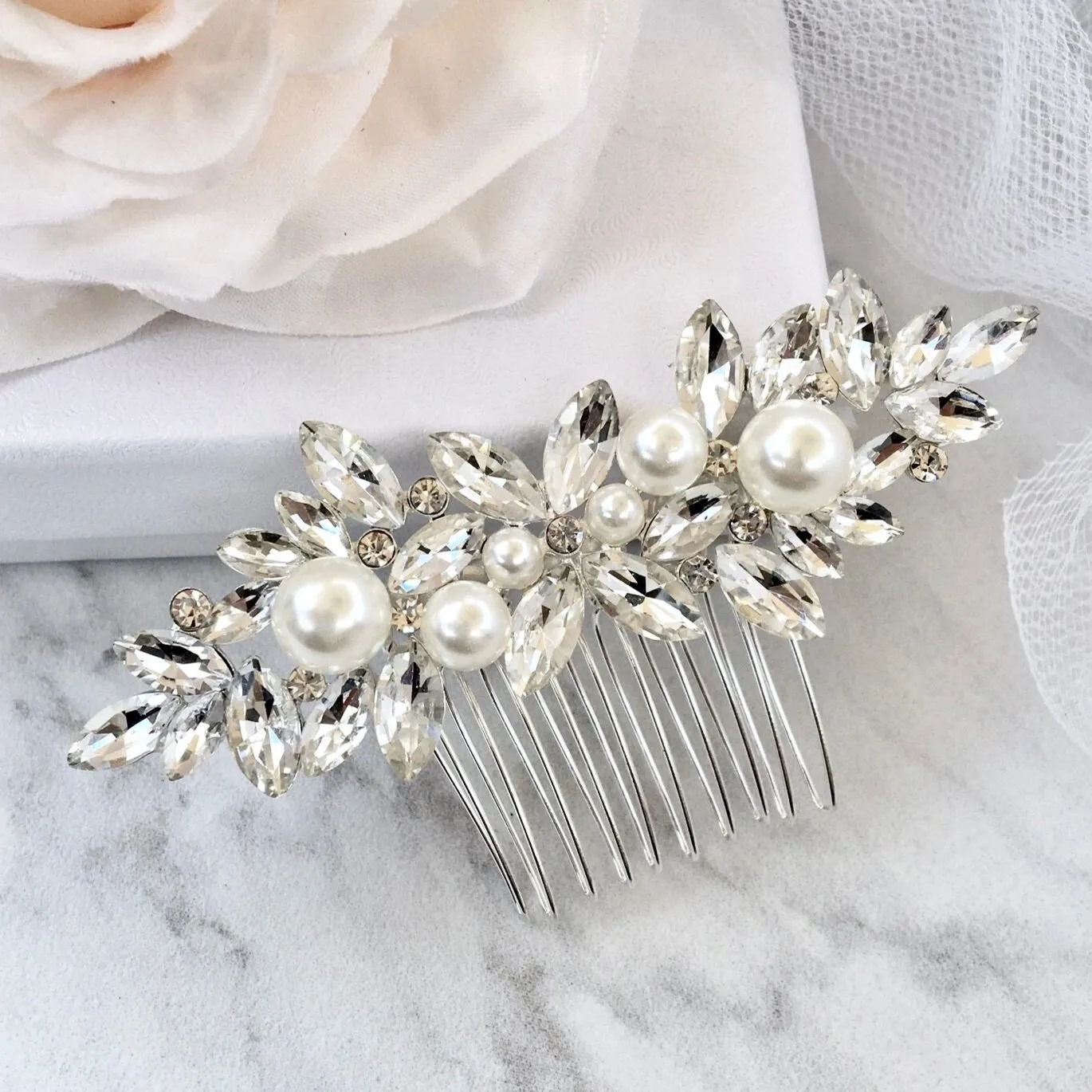 "Adnana" - Pearl Bridal Hair Comb - Available in Silver and Gold