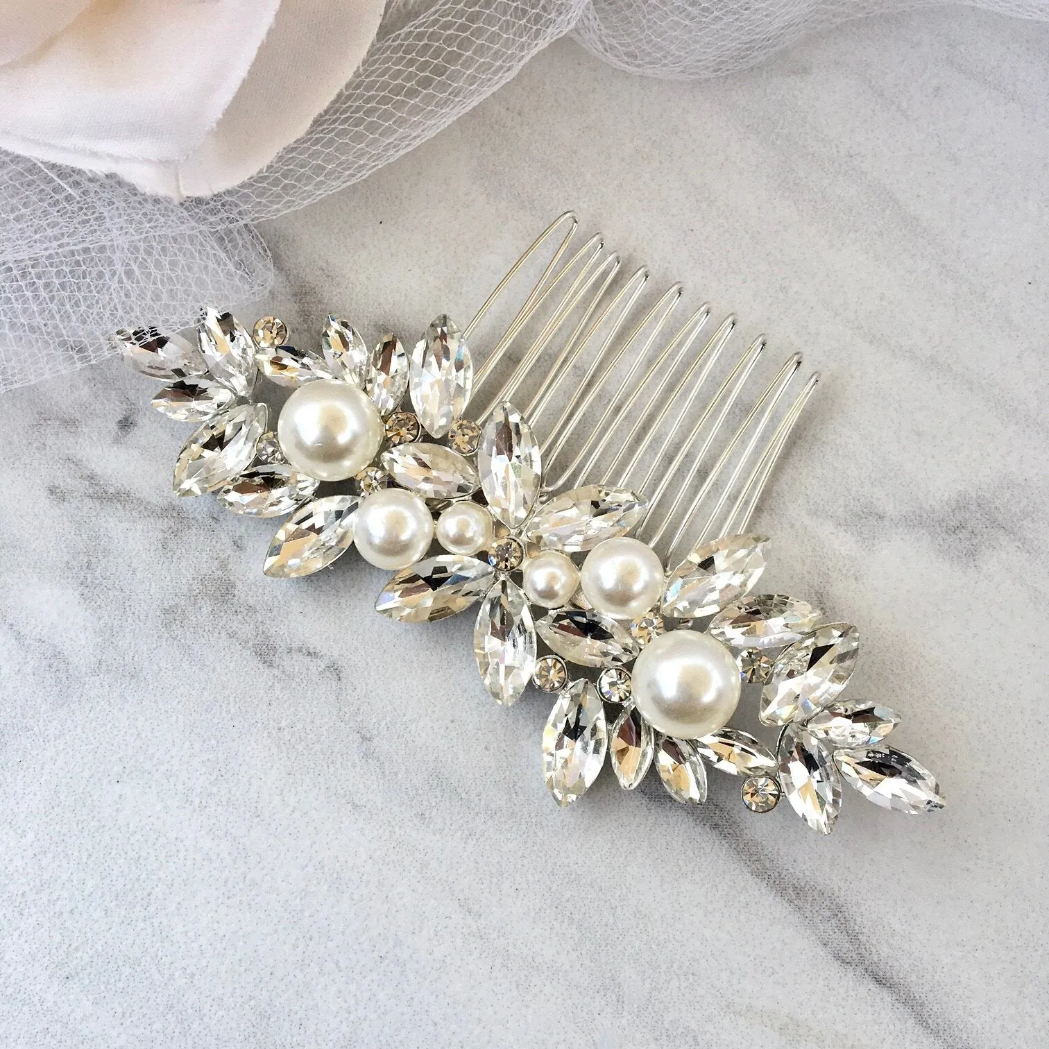 "Adnana" - Pearl Bridal Hair Comb - Available in Silver and Gold