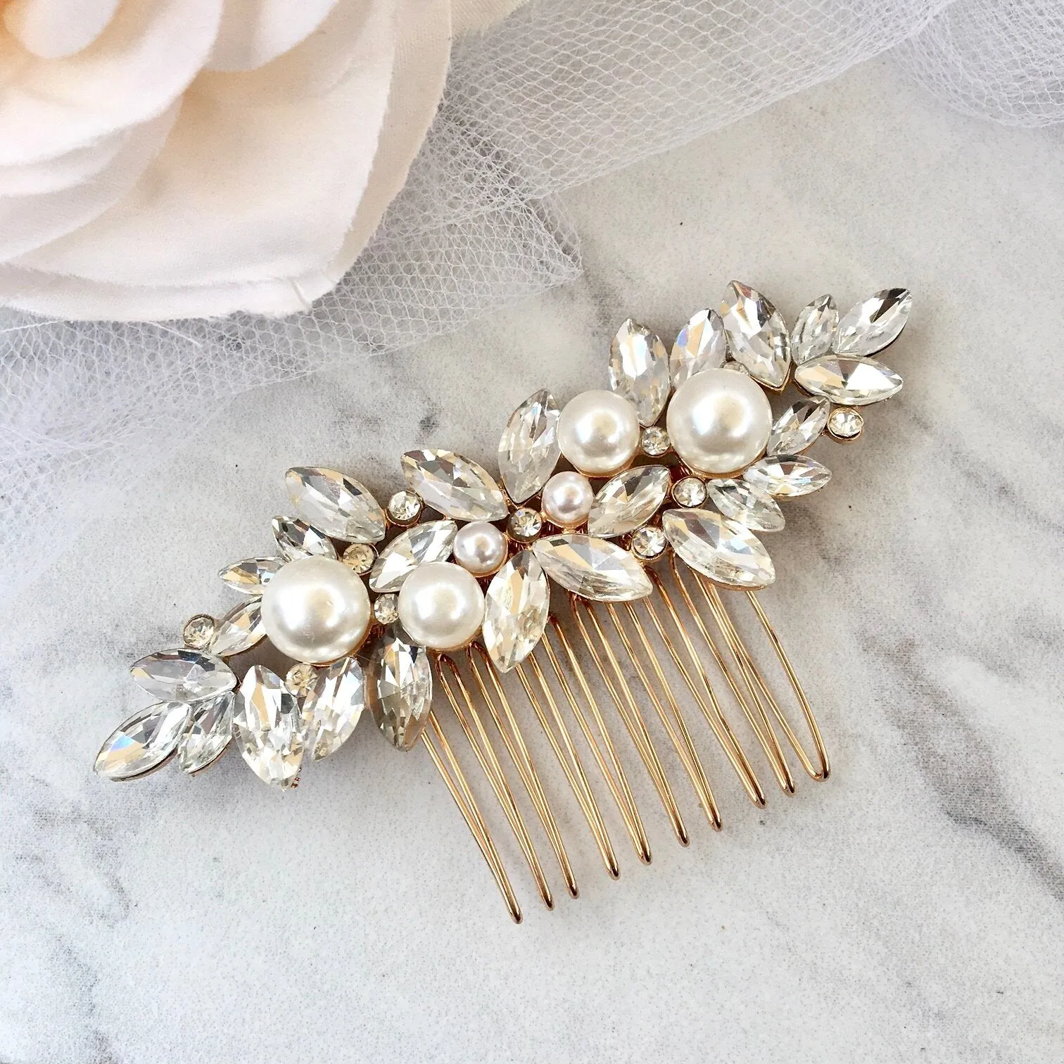 "Adnana" - Pearl Bridal Hair Comb - Available in Silver and Gold