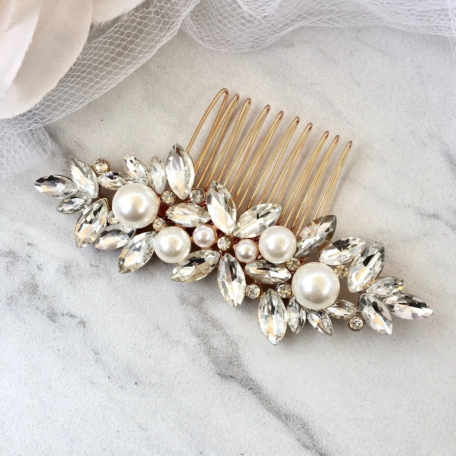 "Adnana" - Pearl Bridal Hair Comb - Available in Silver and Gold