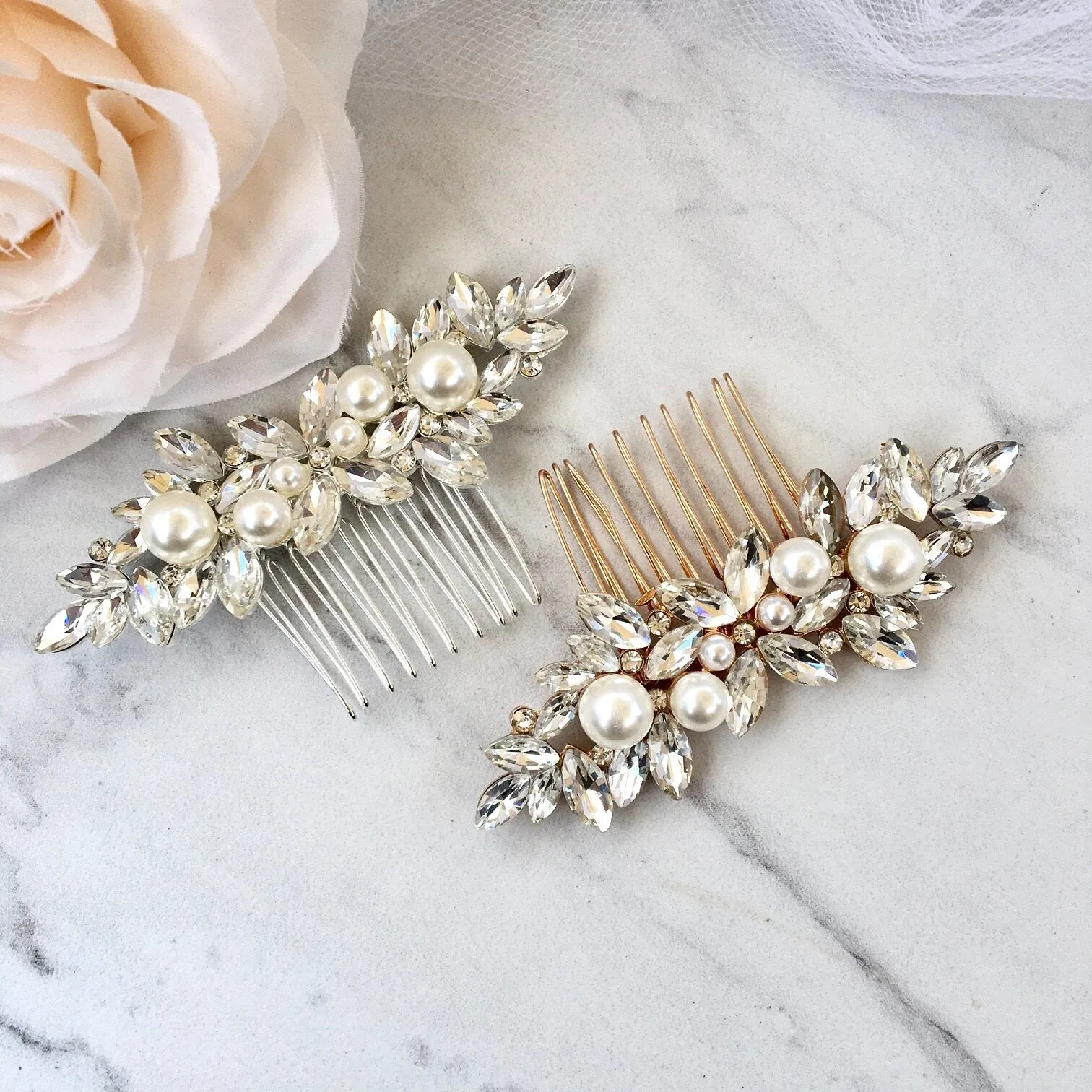 "Adnana" - Pearl Bridal Hair Comb - Available in Silver and Gold