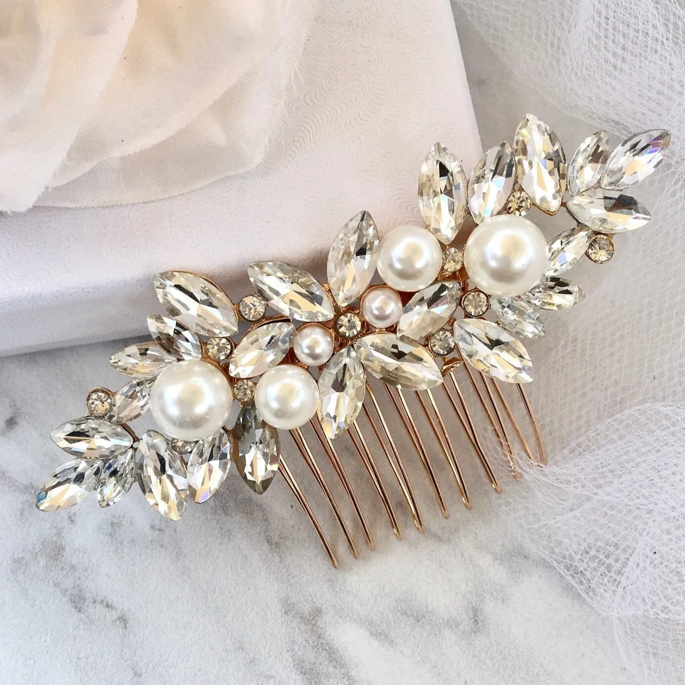 "Adnana" - Pearl Bridal Hair Comb - Available in Silver and Gold