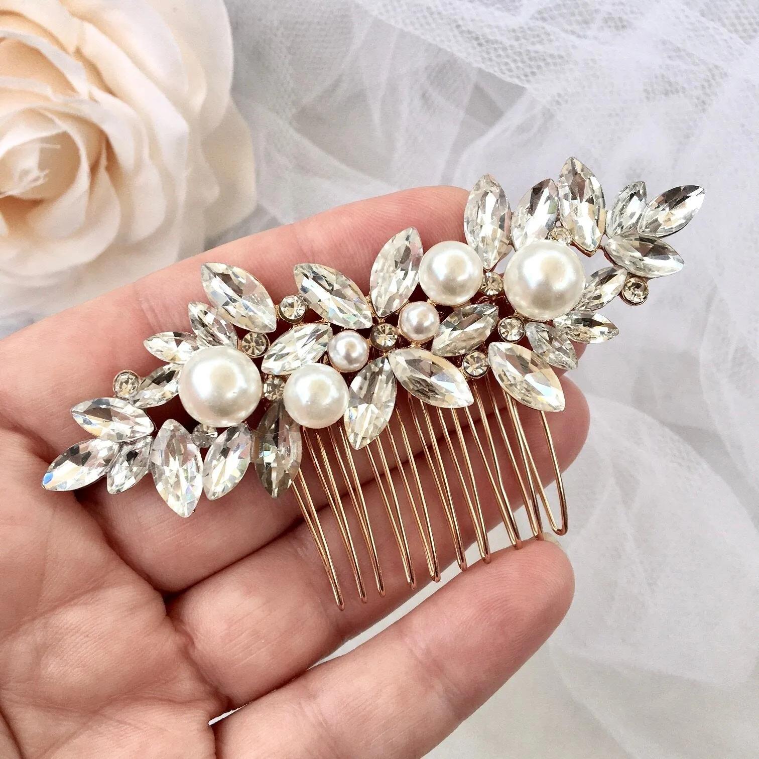"Adnana" - Pearl Bridal Hair Comb - Available in Silver and Gold