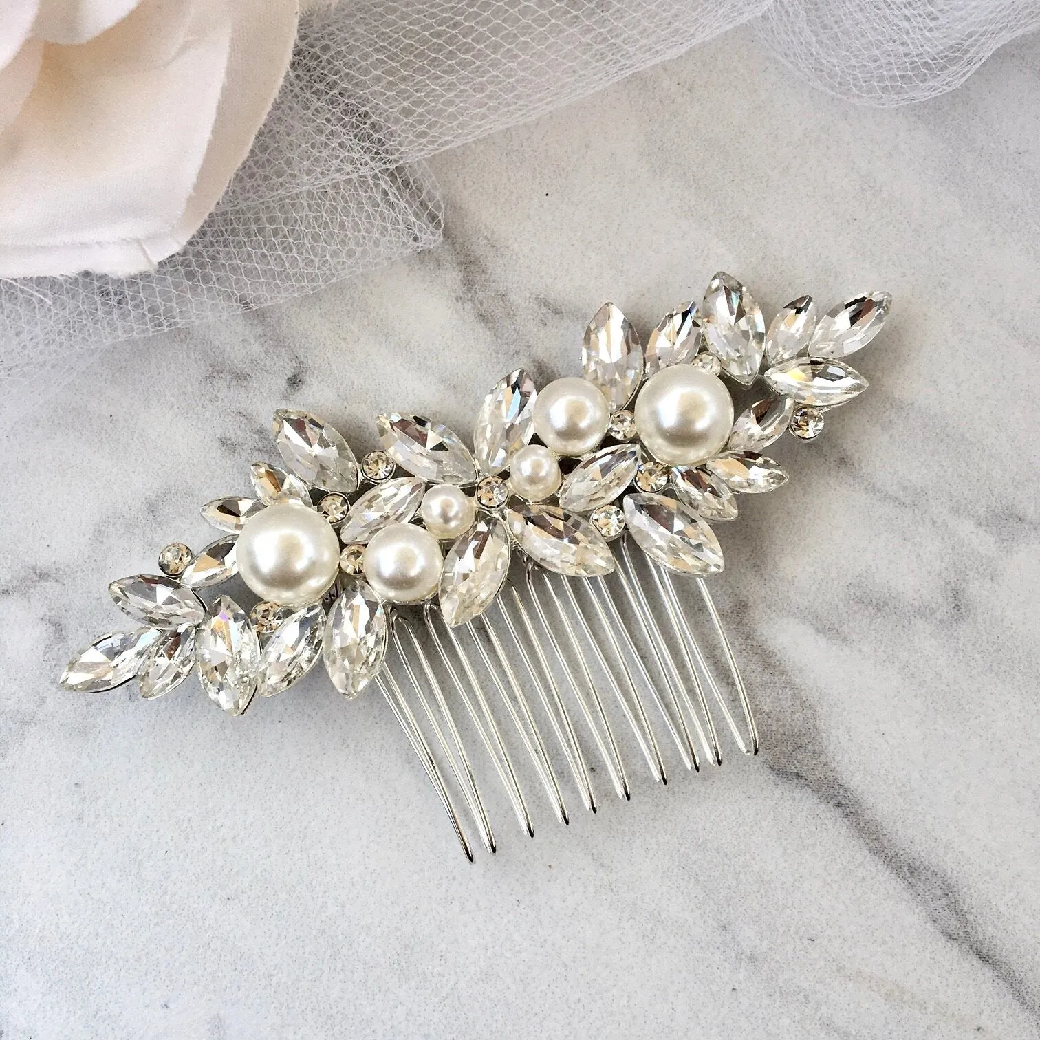 "Adnana" - Pearl Bridal Hair Comb - Available in Silver and Gold