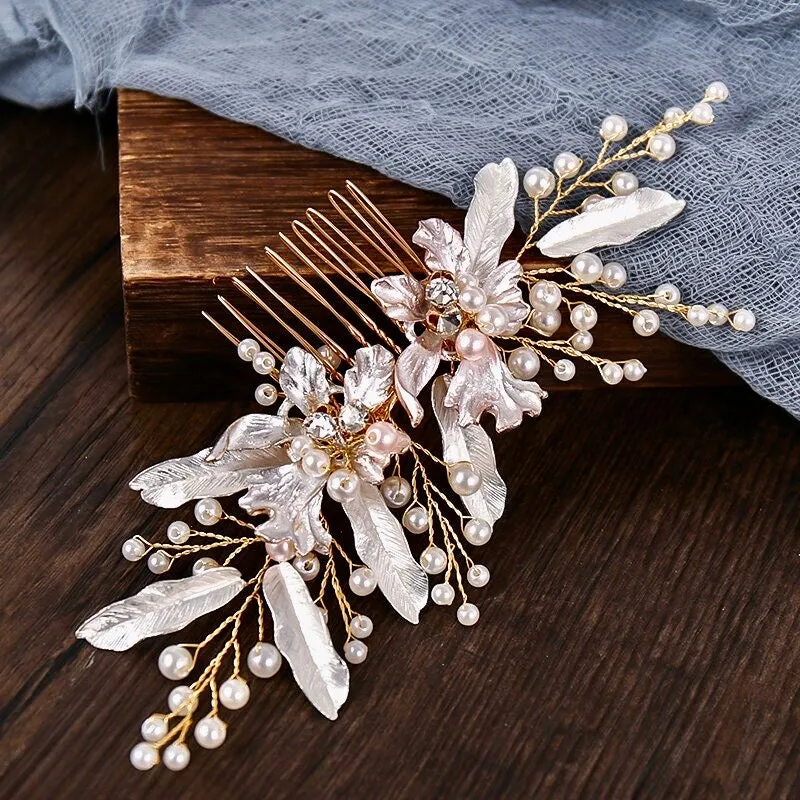"Olivia" - Gold Pearl Bridal Hair Comb