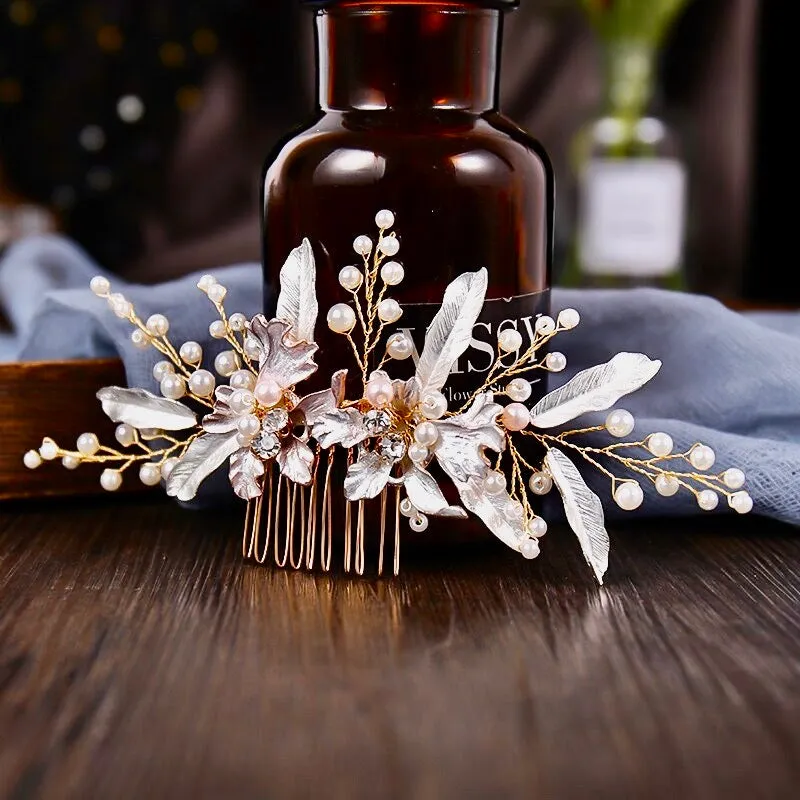 "Olivia" - Gold Pearl Bridal Hair Comb