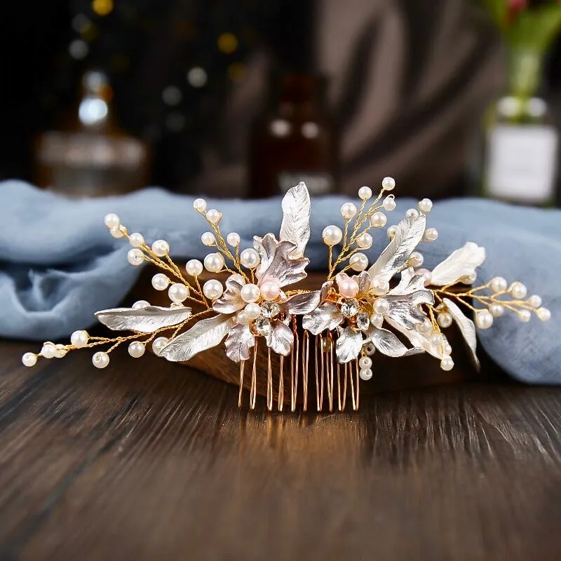 "Olivia" - Gold Pearl Bridal Hair Comb