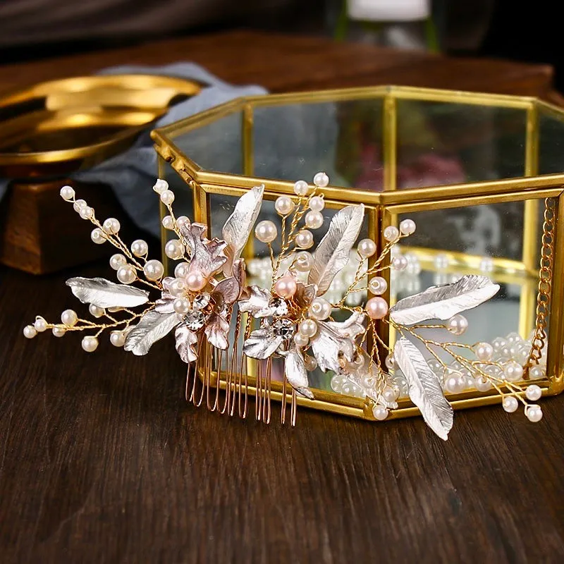 "Olivia" - Gold Pearl Bridal Hair Comb
