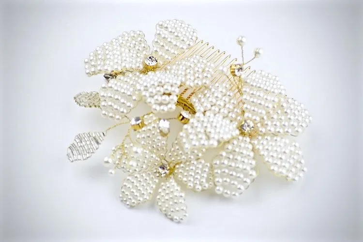 "Rhea" - Gold Pearl Bridal Hair Comb