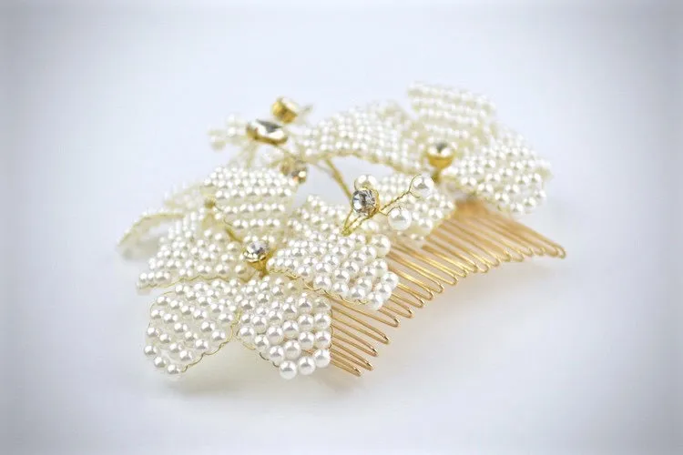 "Rhea" - Gold Pearl Bridal Hair Comb