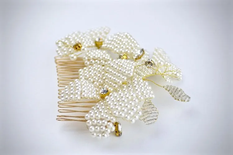 "Rhea" - Gold Pearl Bridal Hair Comb