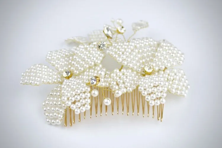 "Rhea" - Gold Pearl Bridal Hair Comb