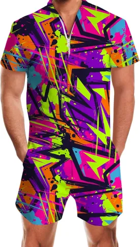 RAISEVERN Mens Romper Zipper Jumpsuit Male Shorts Sleeve One Piece Overalls Bro Outfits