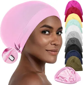 Silk Satin Bonnet Hair Cover Sleep Cap for Sleeping Beanie Hat Adjustable Stay On Headwear Lined Natural Nurse Cap for Women