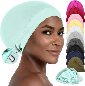 Silk Satin Bonnet Hair Cover Sleep Cap for Sleeping Beanie Hat Adjustable Stay On Headwear Lined Natural Nurse Cap for Women